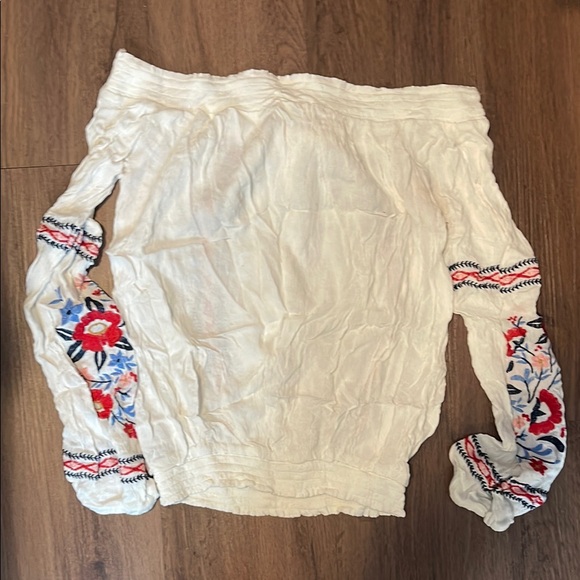 Multicolored Off the Shoulder Long Sleeve Smocked Blouse - Picture 3 of 3